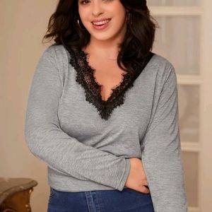 Frenchy Eyelash Lace Trim Tee